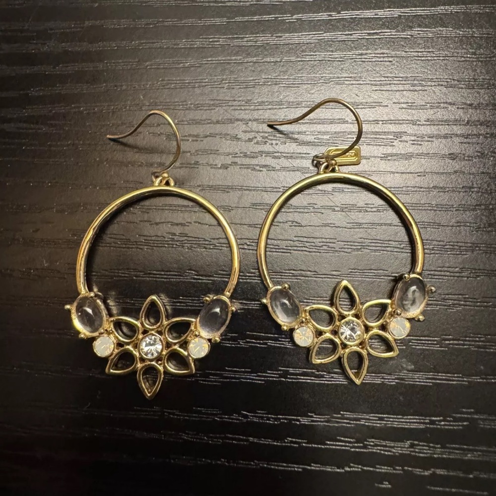 Coach Goldtone Jeweled Floral Dangle Earrings